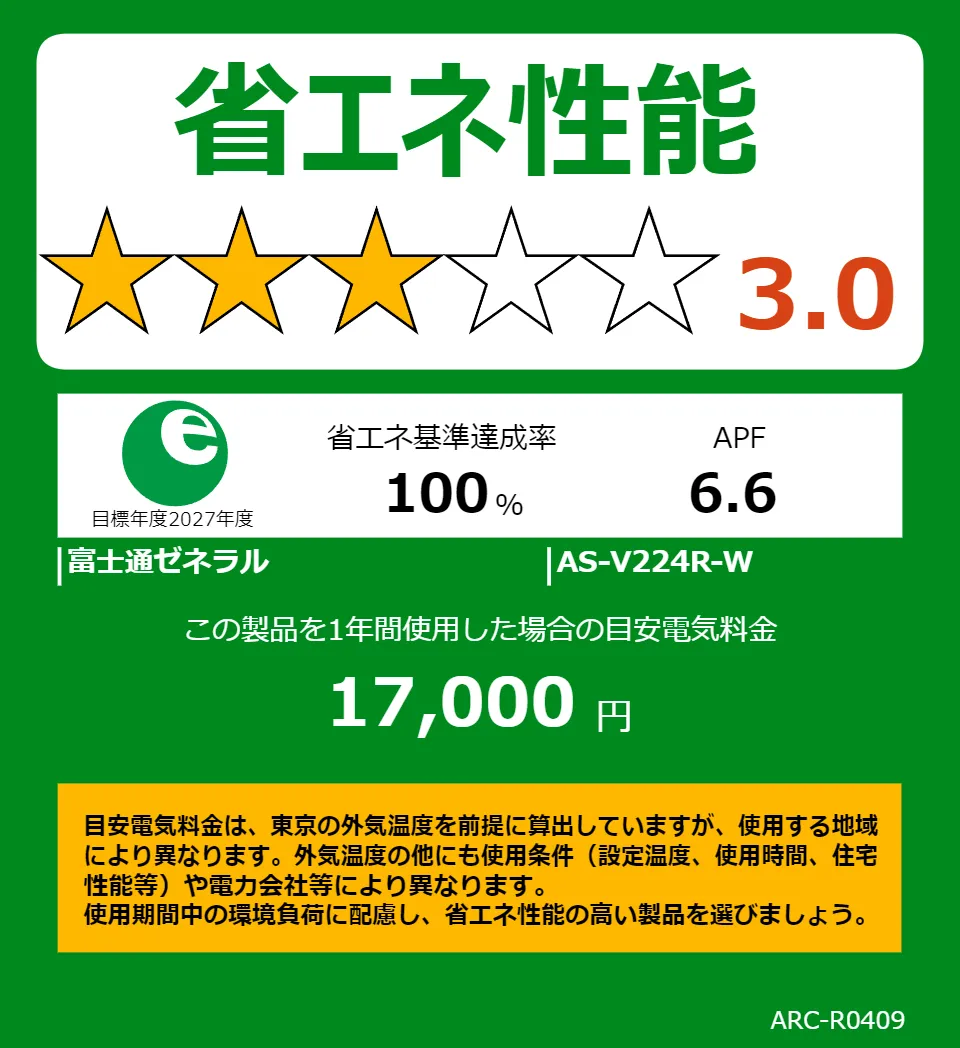 AS-V224RW省エネ基準達成率